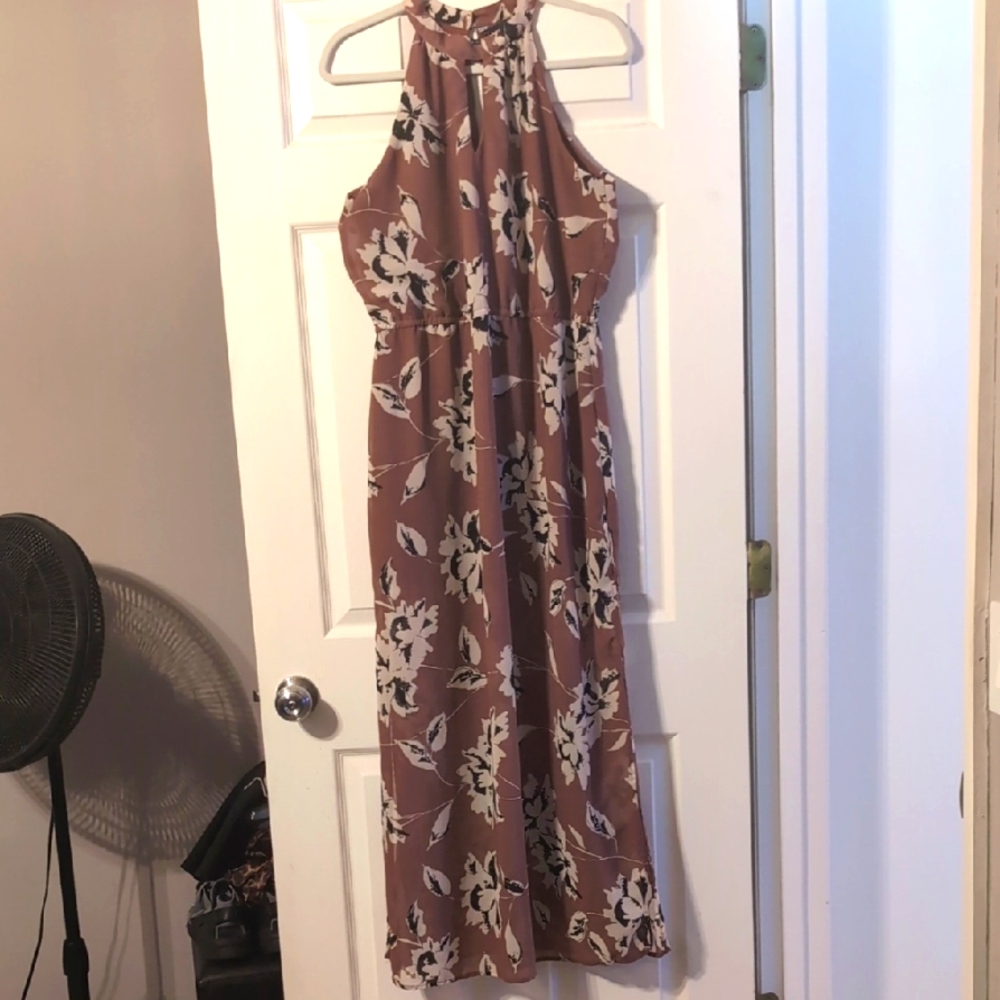 Hint Of Blush: Floral Print Dress - Brown and Cream
